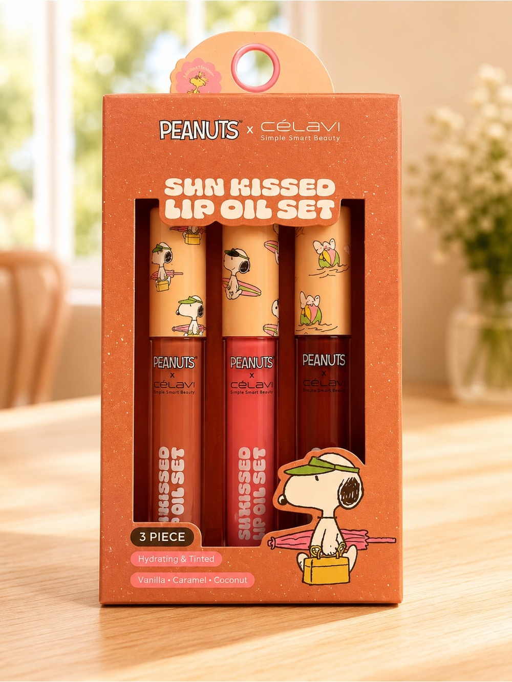 Peanuts x Celavi Sun Kissed 3 Pc Lip Oil Set Snoopy New